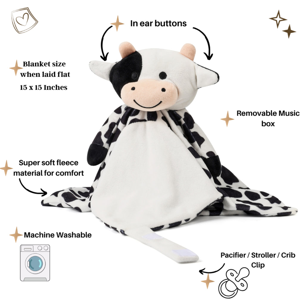 Love By Emi Cow Musical Comforter - Black/White