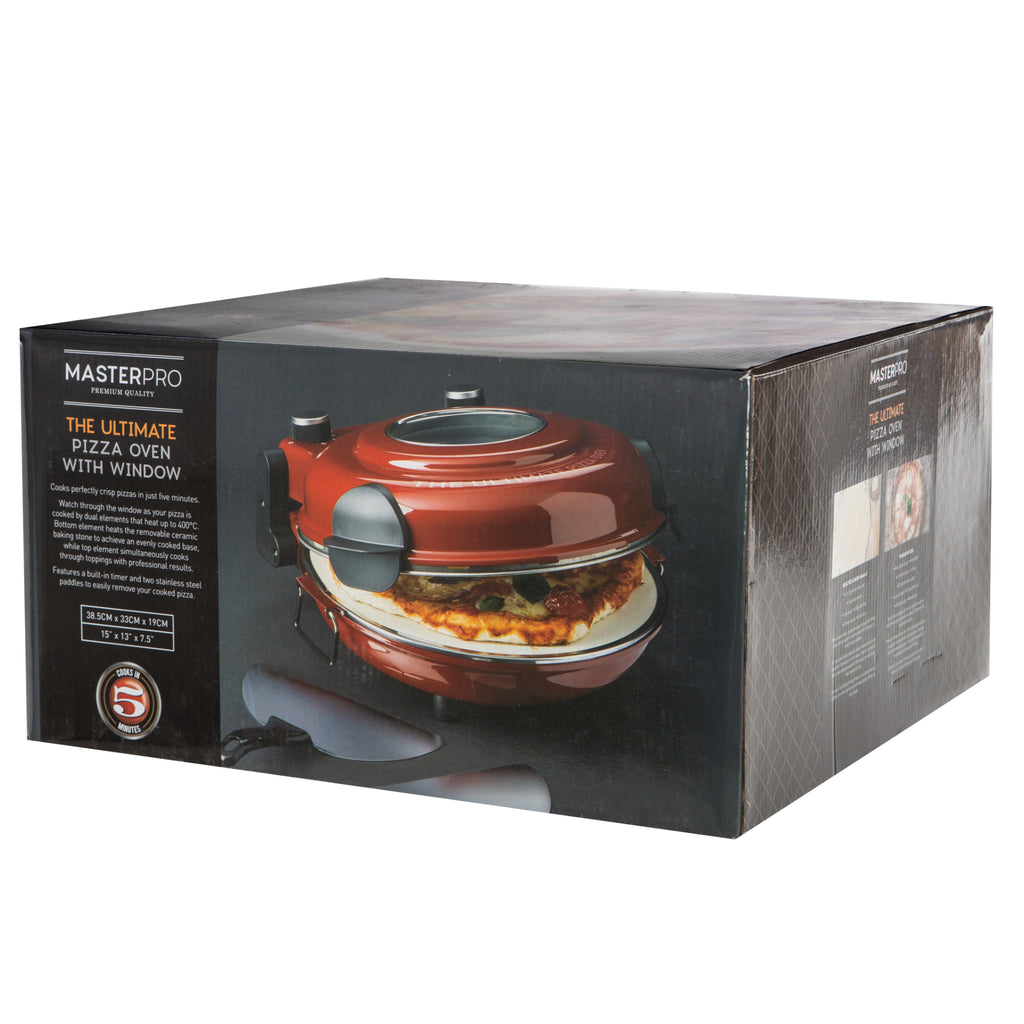 MasterPro The Ultimate Red Pizza Oven with Window 38.5X33X19CM w/ 2 PADDLES