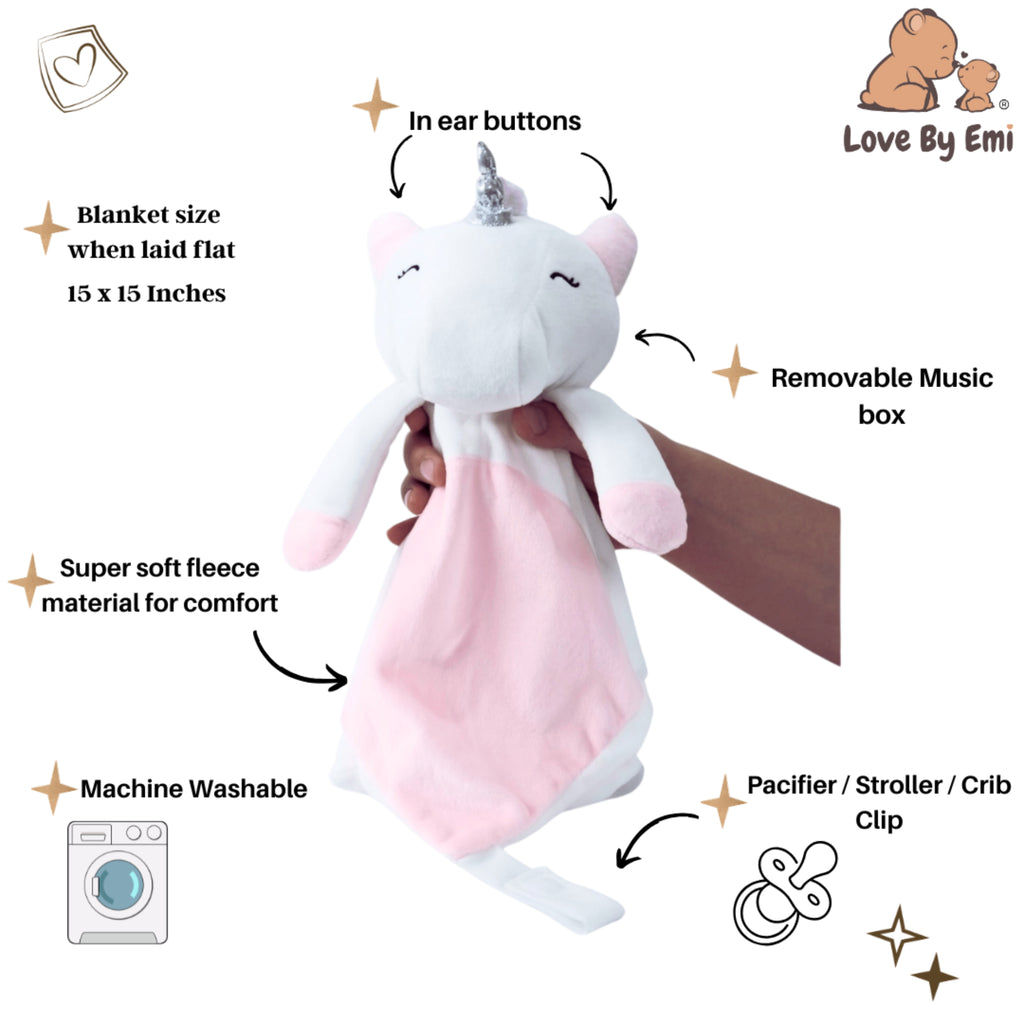 Love By Emi Unicorn Musical Comforter - Pink/White