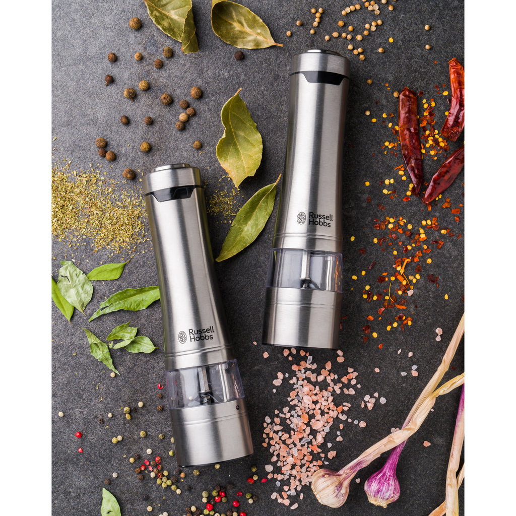 Russell Hobbs Electric Salt and Pepper Mills Grinders Battery Operated Set