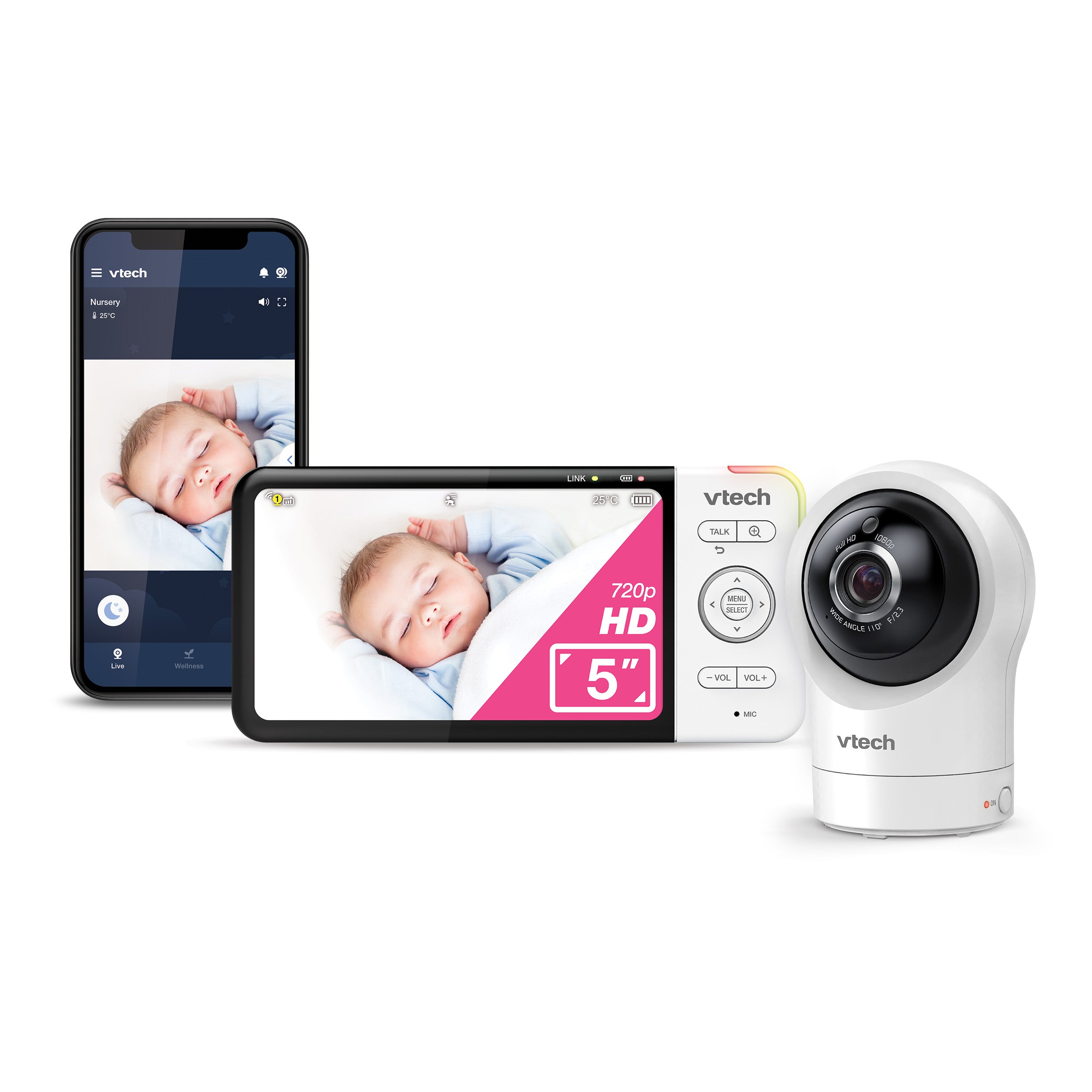 VTech Baby 5" Pan & Tilt Smart High-Definition Video Monitor - White