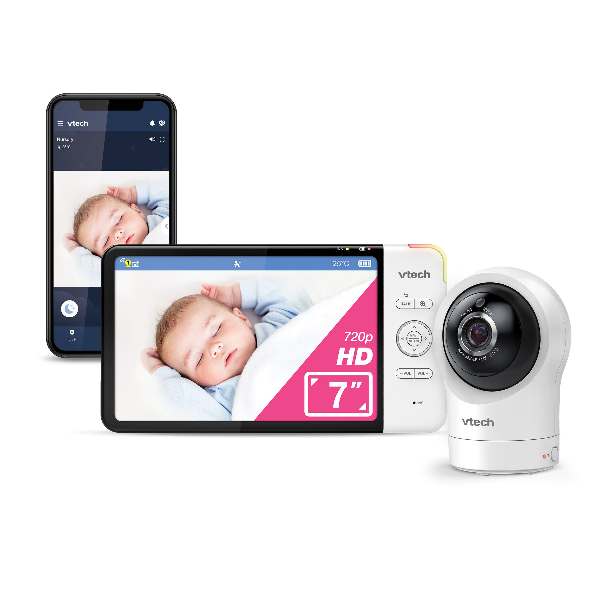 VTech Baby 7" Pan & Tilt Smart High-Definition Video Monitor - White
