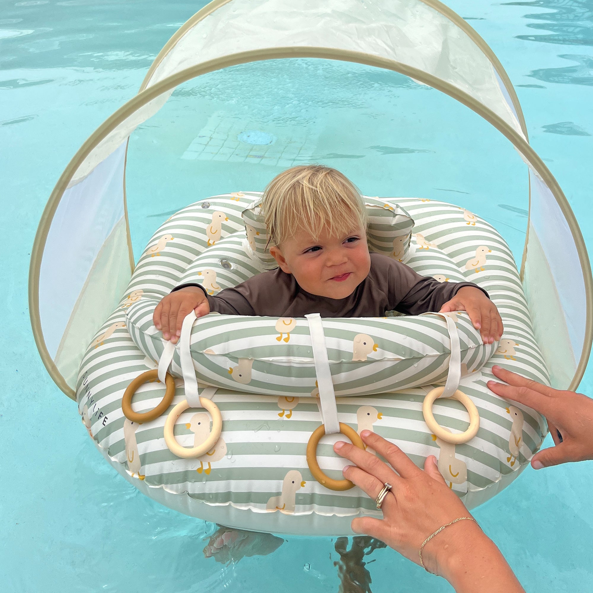 Sunnylife Interactive Baby Float Duck - Sage Stripe