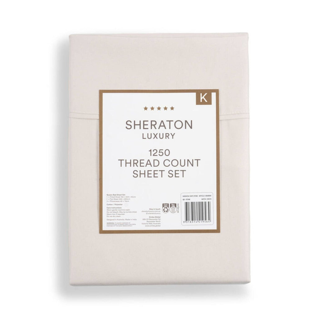 Sheraton Luxury 1250TC Cotton Rich King Sheet Set - Stone