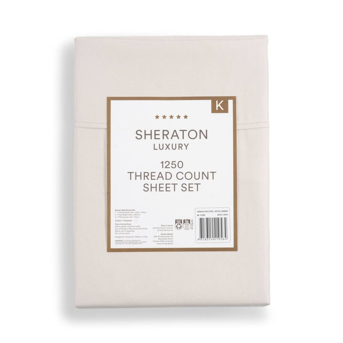 Sheraton Luxury 1250TC Cotton Rich King Sheet Set - Stone
