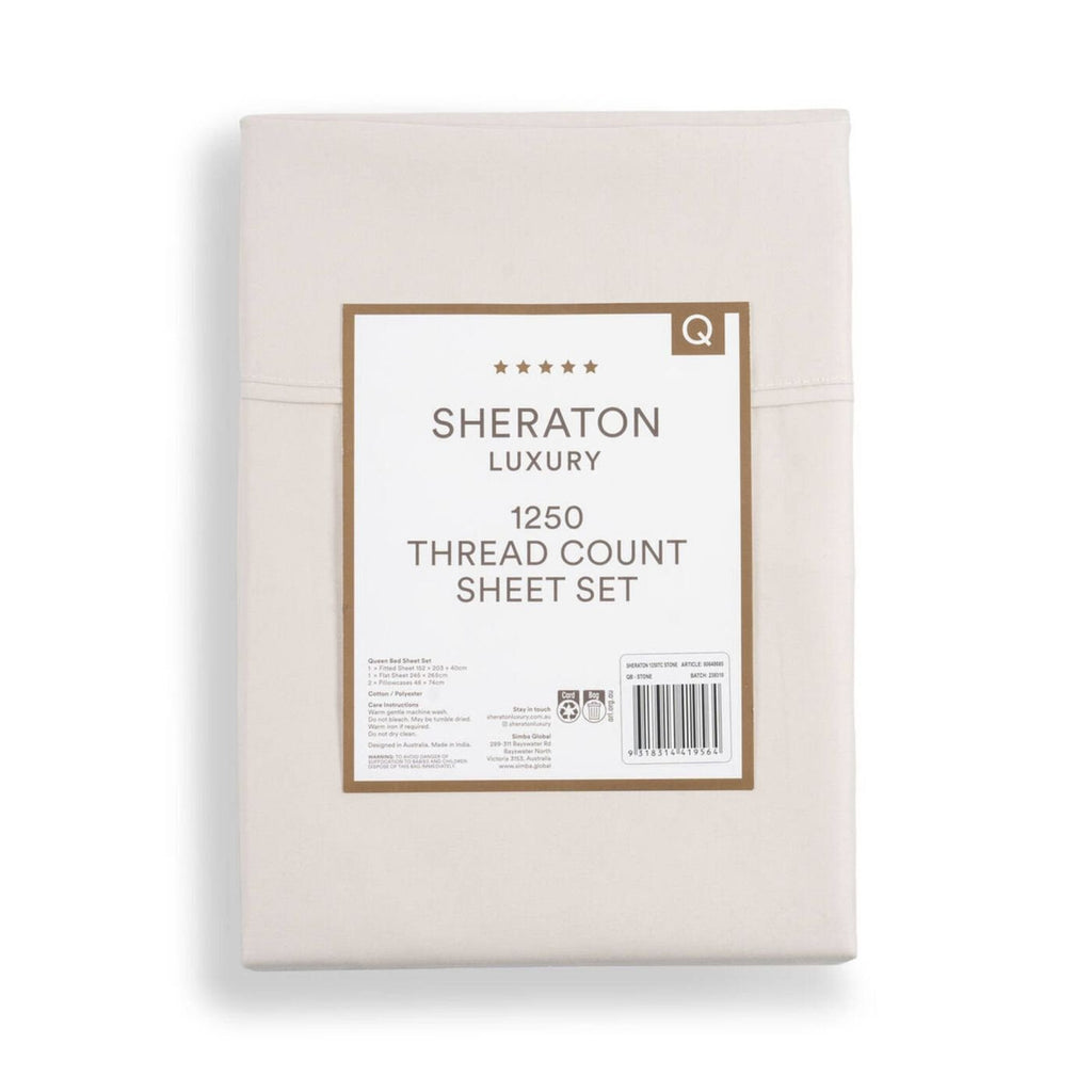 Sheraton Luxury 1250TC Cotton Rich Queen Sheet Set - Stone