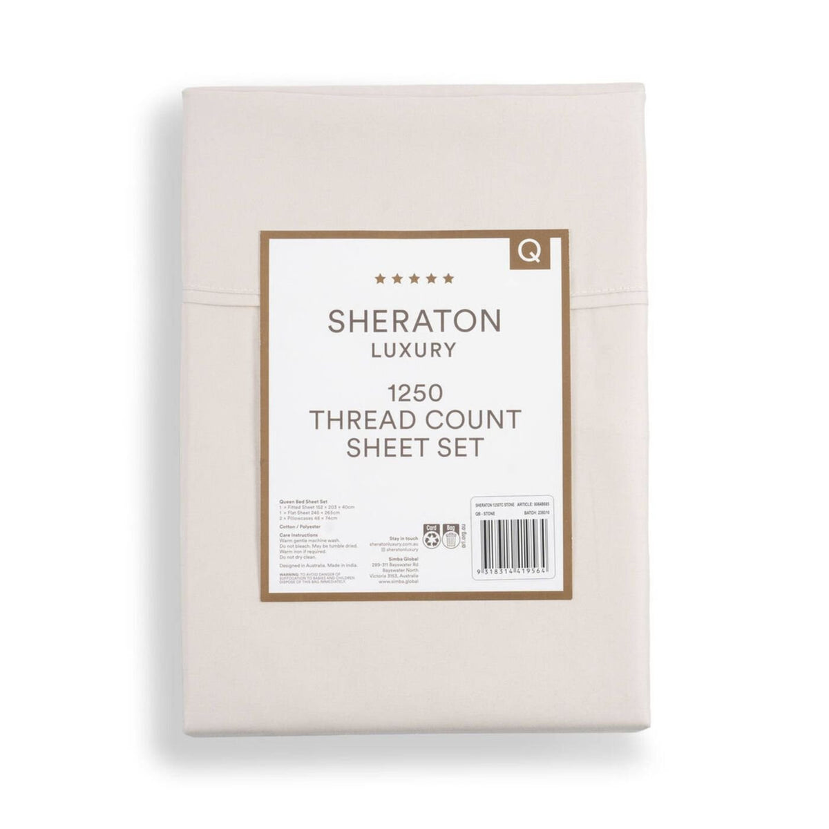 Sheraton Luxury 1250TC Cotton Rich Queen Sheet Set - Stone