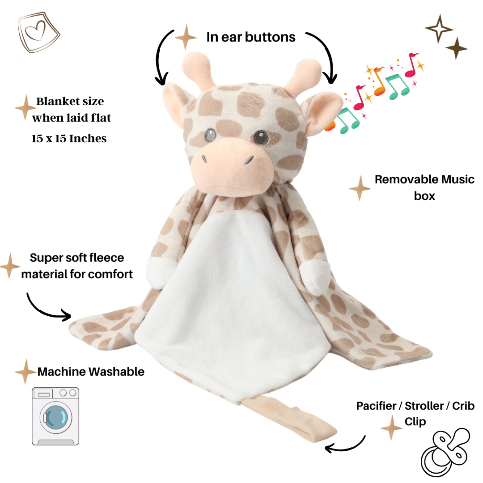 Love By Emi Light Giraffe Musical Comforter - Beige