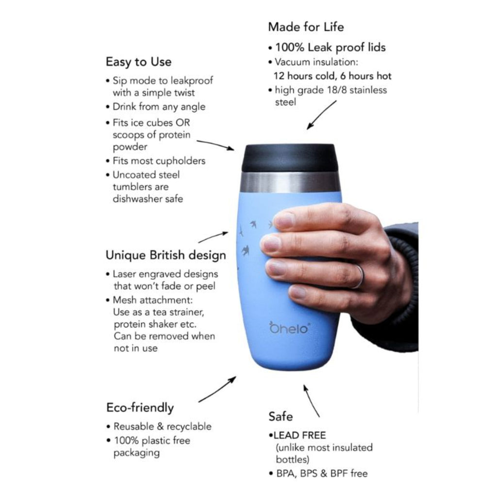 O'Helo 400ml  To-Go Tumbler With Etched Swallows - White