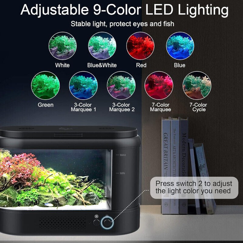 AQQA Small Betta Fish Tank with LED Light - Black