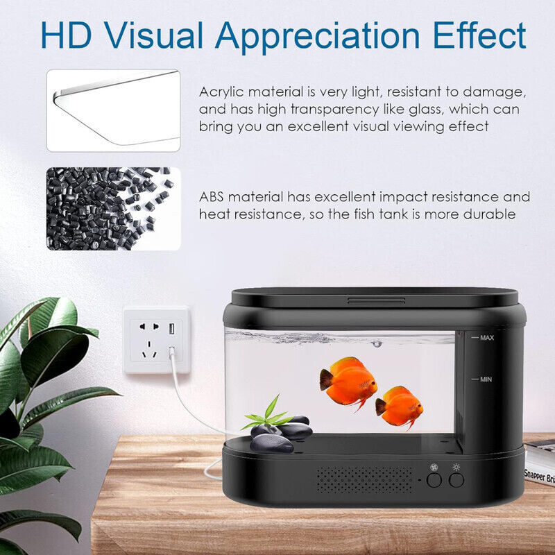 AQQA Small Betta Fish Tank with LED Light - Black