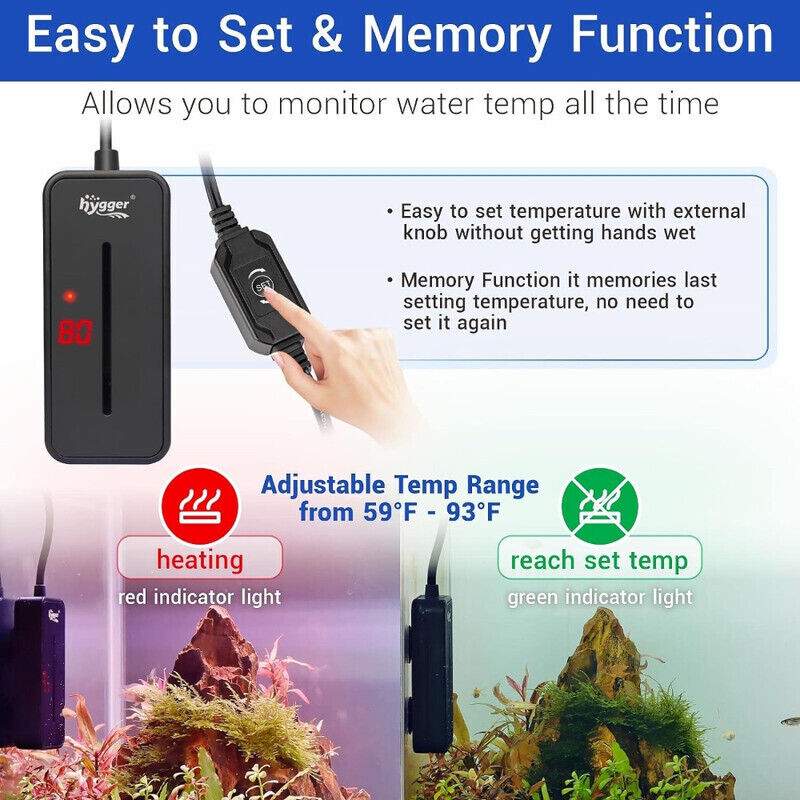 Hygger Aquarium Tiny Titan Water Heater 50W - Black