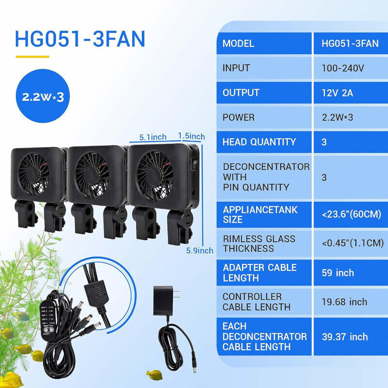 Hygger Aquarium Chiller Cooling Fan 3 Fan Head - Black