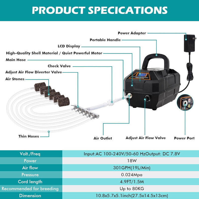 Hygger Portable Air Pump Kit 10W - Black