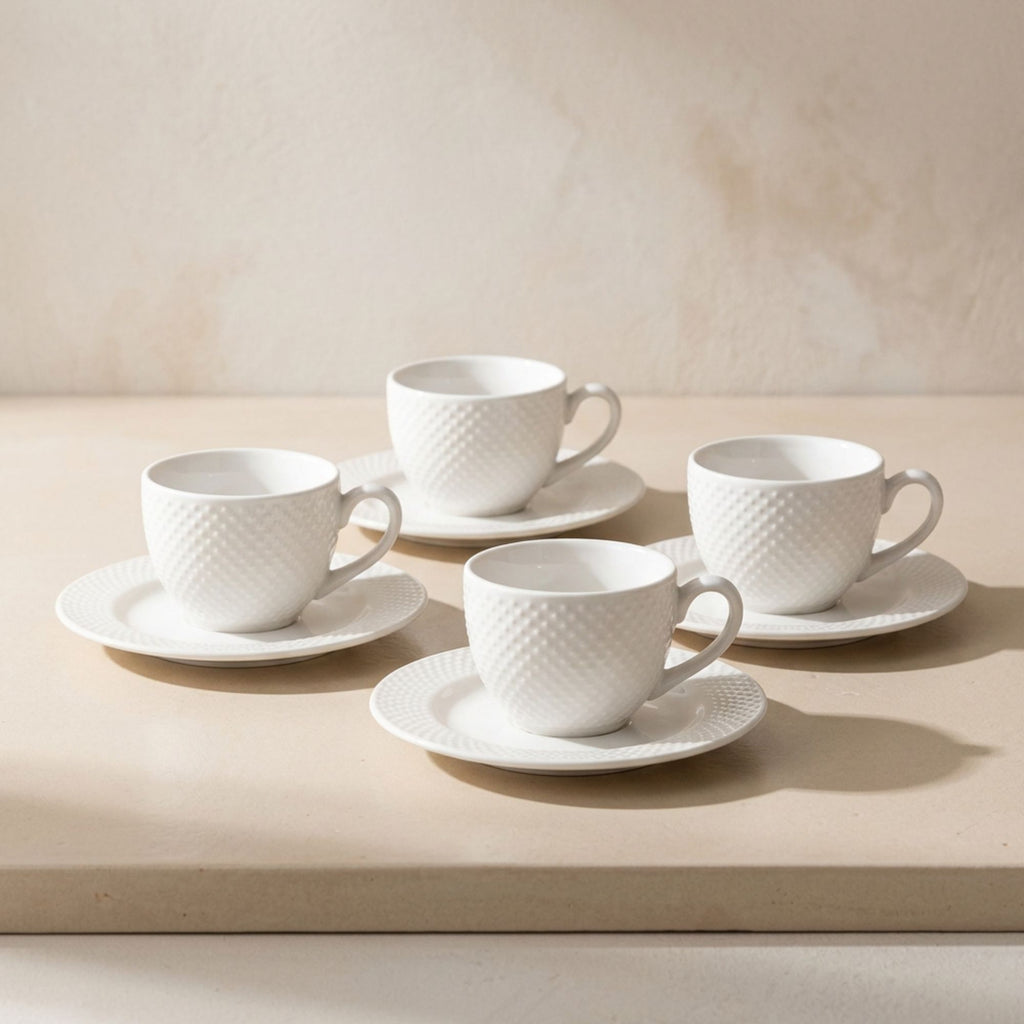 Shervin Verkil Prominence 4-piece Cup & Saucer Set - White