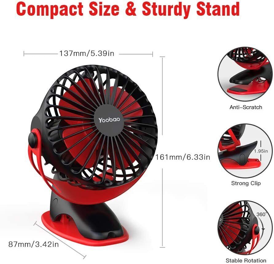 Yoobao 6400mAh Rechargeable Portable USB Low-noise/Noiseless Mini Clip On Fan